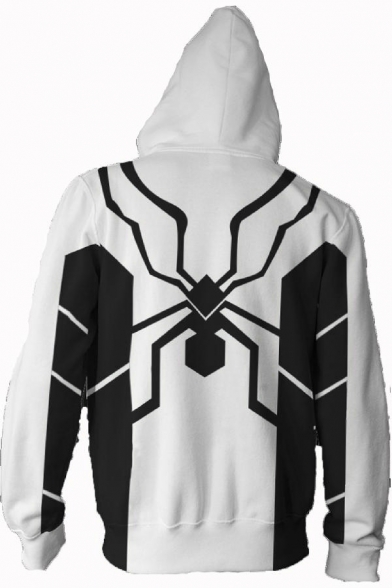 New Stylish Spider Cosplay Costume Long Sleeve Full Zip White Hoodie