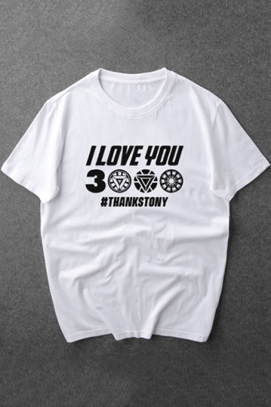 New Trendy Letter I Love You 3000 Short Sleeve Basic Casual Tee
