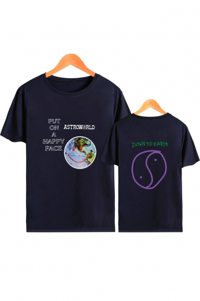 Popular ASTROWORLD PUT ON A HAPPY FACE Printed Basic Round Neck Short Sleeve Graphic Tee