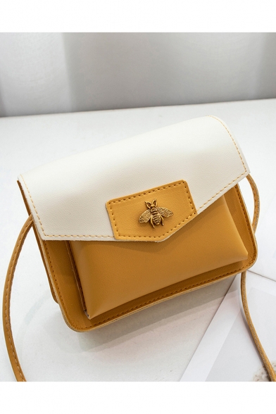 Popular Color Block Bee Embellishment Long Strap Wallet Crossbody Bag