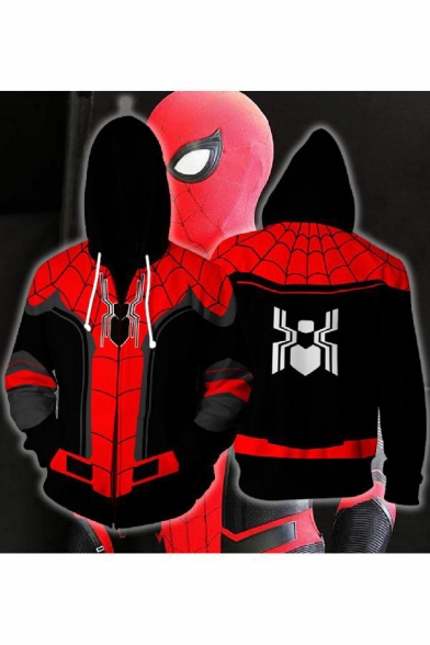 3D Cool Pattern Long Sleeve Red and Black Hoodie