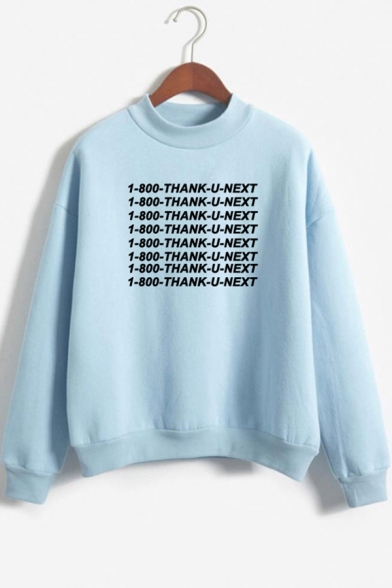 Streetwear Cool Letter Thank U Next Print Mock Neck Long Sleeve Pullover Sweatshirt