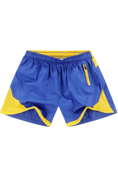 Summer Fashion Colorblock Elastic Waist Zip Pocket Side Sport Casual Running Board Shorts for Men