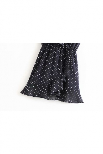 Summer Fashion Polka Dot Printed Ruffled Hem Chiffon Mini A-Line Slip Dress
