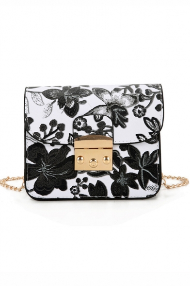 Trendy Floral Pattern Hasp Mini Square Crossbody Sling Bag 17*8*13 CM