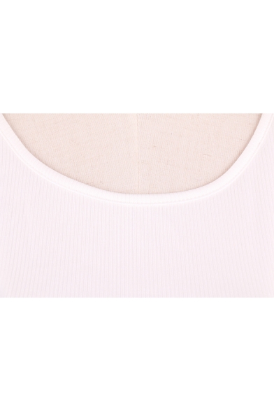 Women's Sexy Open Back Short Sleeve Round Neck White Slim Fit T-Shirt