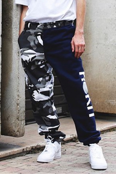 Cool Colorblocked Camo Letter Printed Loose Cotton Sport Joggers SweatPants