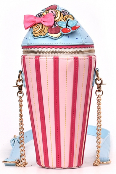 Cute Ice Cream Pattern Pink Crossbody Bucket Bag for Girls 7*7*28 CM