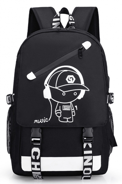 Designer Letter Cartoon Boy Printed Multipurpose Travel Backpack with USB Charger Travel Sport Bags 30*15*46 CM