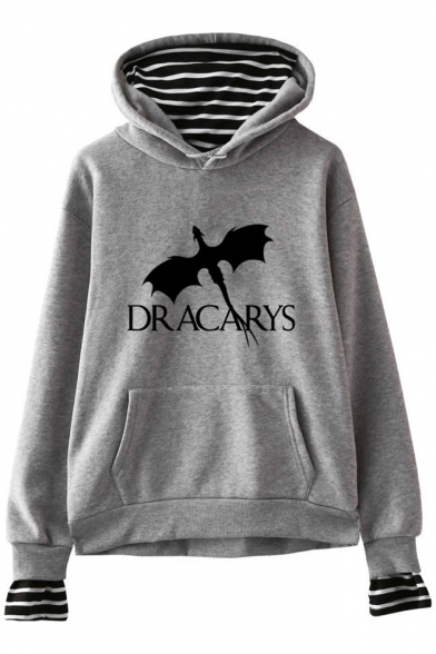 Fancy Dragon Letter DRACARYS Graphic Printed Fake Two-Piece Loose Relaxed Hoodie