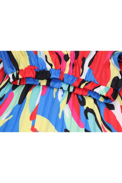 Fashion Bohemian Style Colorblock Blue Maxi Multi-Way Pleated Beach Skirt
