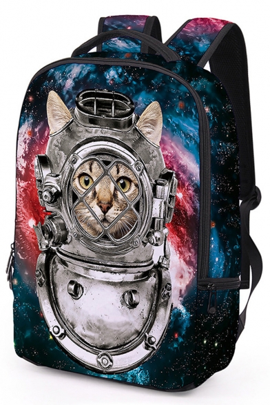 Wamika Astronaut Cat Kitty Backpacks Stars Planet Galaxy Book Bag Casual Extra Durable Waterproof Laptop Backpack Lightweight Travel Sports Day Pack Carrying Bags for Men Women 