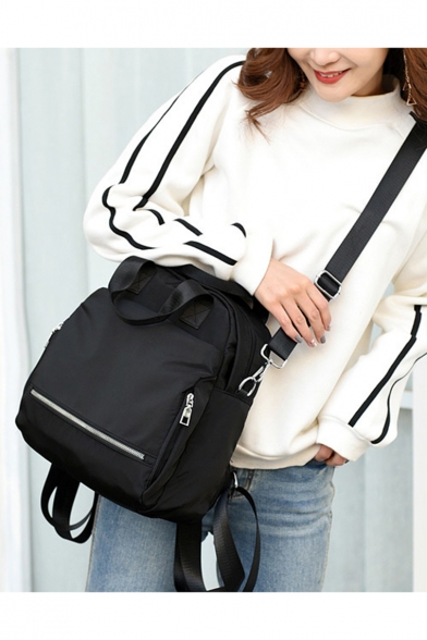 Fashion Solid Color Zipper Embellishment Water Resistant Oxford Cloth Leisure Small Crossbody Backpack 26*14*30 CM