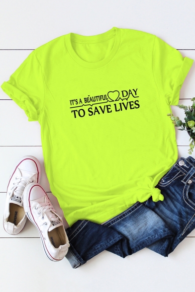 Funny Letter TO SAVE LIVES Basic Round Neck Cotton Casual T-Shir