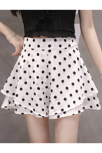 Girls Summer High Rise Fashion Polka Dot Printed Layered Culottes Shorts