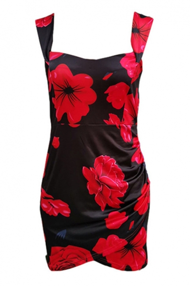 Girls Summer Trendy Floral Printed Sleeveless Mini Bodycon Dress