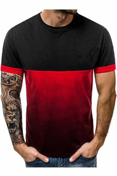 Cromoncent Mens Summer Short Sleeve Contrast Color Splice Tops Tees T-Shirts