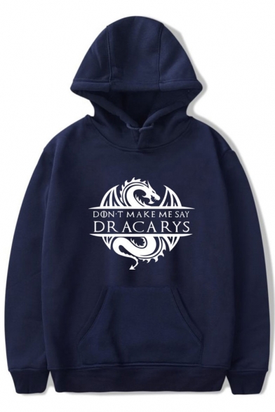 New Fashion Dragon Letter DRACARYS Print Long Sleeve Casual Loose Pullover Hoodie