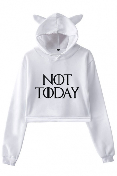 Popular Simple Letter NOT TODAY Cute Cat Ear Hooded Long Sleeve Cropped Hoodie
