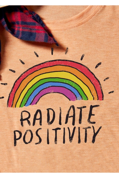 RADIATE POSITIVITY Letter Rainbows Printed Orange Round Neck Short Sleeve Tee