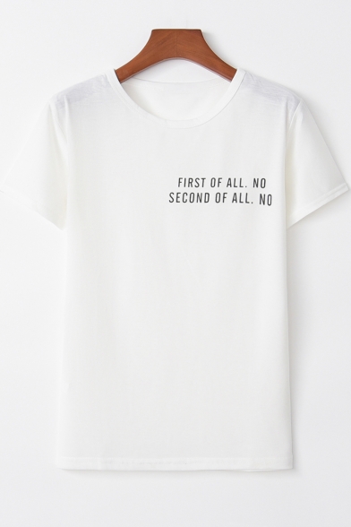 Simple Letter First Of All Basic Round Neck Short Sleeve Unisex Casual Loose Tee
