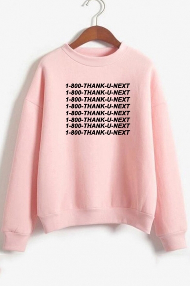 Streetwear Cool Letter Thank U Next Print Mock Neck Long Sleeve Pullover Sweatshirt