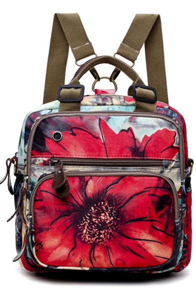 Stylish Red Floral Printed Large Capacity Satchel Backpack 26*11*27 CM