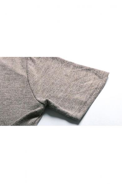 Summer Basic Simple Plain Round Neck Short Sleeve Twist Front Midi Casual Loose Khaki T-Shirt Dress