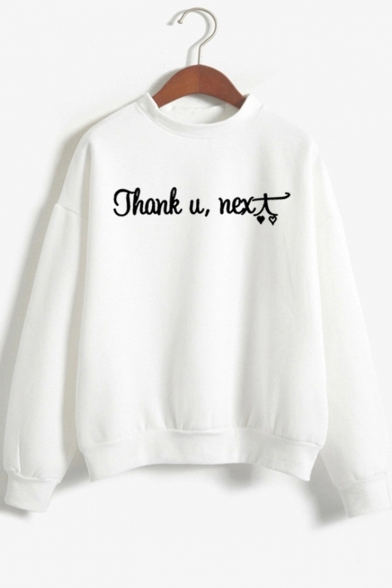 Unique Cool Letter THANK U NEXT Mock Neck Long Sleeve Pullover Sweatshirt