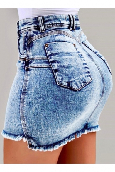 Keaac Womens Casual High Waist Ripped Mini Short Denim Skirt 