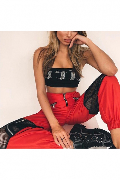 Womens New Trendy Cool Zip-Fly Sexy Mesh Panel Relaxed Sport Track Pants
