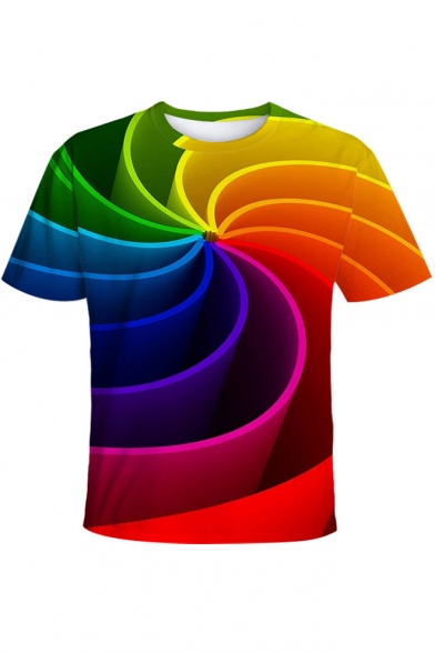 Cool Unique Colorful Paper Whirlpool Printed Short Sleeve T-Shirt