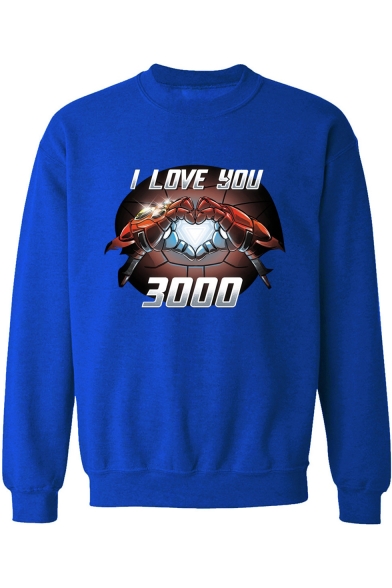 Cool Unique Iron Hand Heart I LOVE YOU 3000 Printed Round Neck Long Sleeve Pullover Sweatshirt