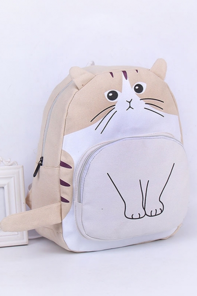 Cute Cartoon Cat Printed Canvas School Bag Backpack for Junior 29*13*38 CM
