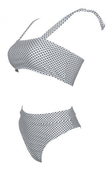Fashion Polka Dot Printed Bow Tied Straps Sleeveless White Bikini