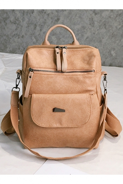 Fashion Retro Plain Flap Pocket Shoulder Bag Casual Backpack 29*13*31 CM