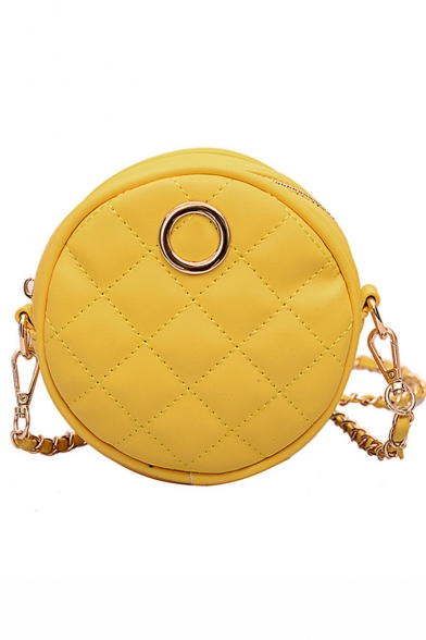 Fashion Solid Color Metal Ring Tassel Embellishment Quilted Round Crossbody Bag 14*6*14 CM