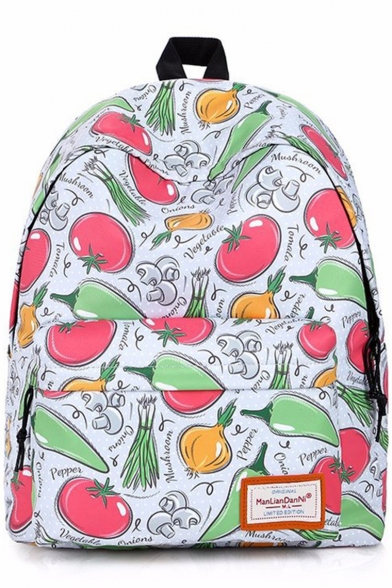 Funny Cartoon Allover Vegetables Printed Large Capacity White Backpack 32*17*40 CM