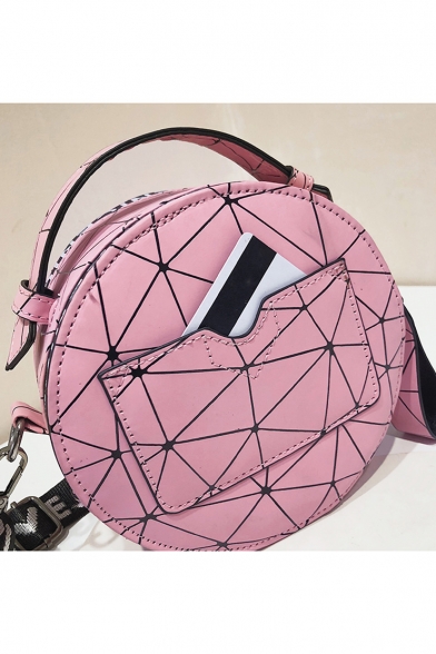 Hot Fashion Geometric Letter Printed Zipper Embellishment Portable Round Crossbody Bag 17*9*17 CM