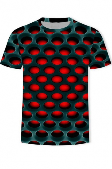 Men's New Trendy Cool 3D Hole Printed Round Neck Short Sleeve T-Shirt
