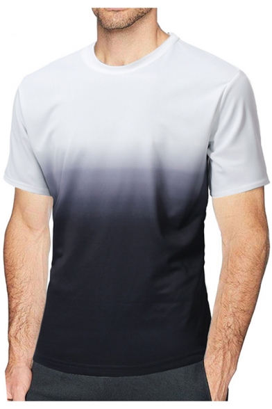Men's Unique Ombre Print Short Sleeve Round Neck Loose Black T-Shirt