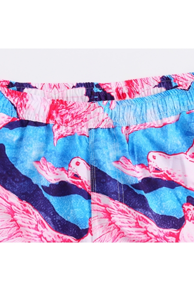 New Fashion Pink Sea Gull Printed Guys Casual Loose Holiday Beach Swim Shorts