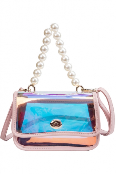 New Fashion Plain Pearl Handle Transparent Crossbody Shoulder Bag 20*8.5*12 CM