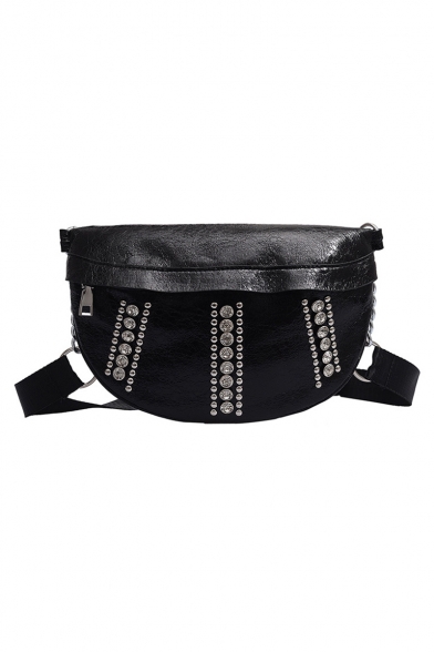 New Fashion Plain Rivet Rhinestone Embellishment Shoulder Messenger Bag Waist Bag 25*4*18 CM