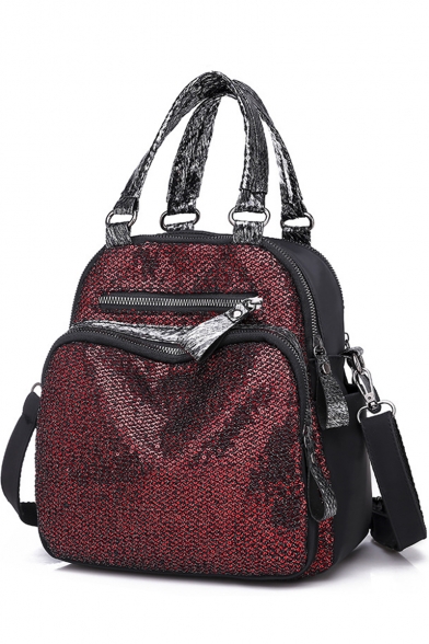 New Fashion Plain Sequined Zipper Embellishment Small Handbag Backpack 24*12*25 CM