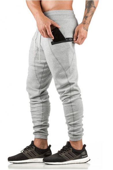 New Trend Plain Drawstring Waist Zip Pocket Cotton Sport Joggers SweatPants Pencil Pants