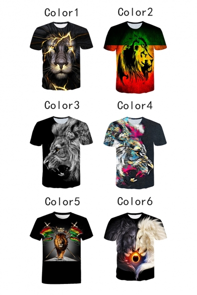 New Trendy Cool 3D Lion Printed Basic Round Neck Short Sleeve T-Shirt