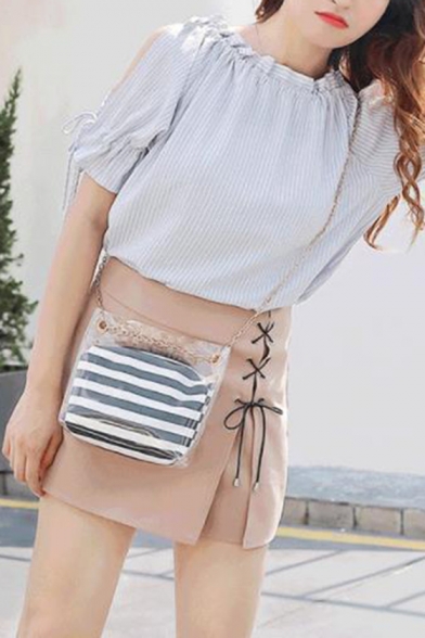 New Trendy Stripe Pattern Transparent Crossbody Bag 16.5*6.5*17 CM