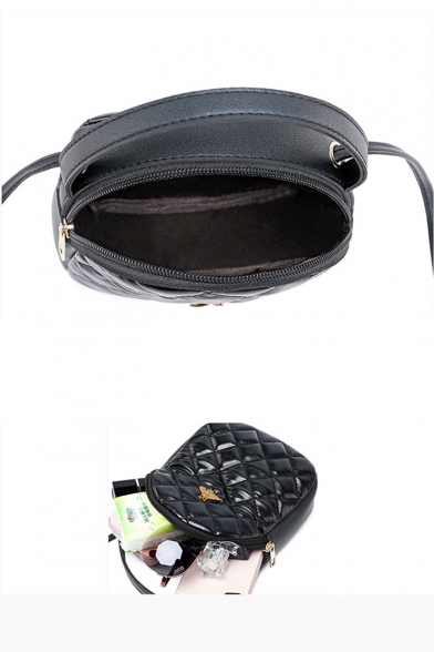 Popular Diamond Check Quilted Design Bee Embellishment Black Crossbody Handbag 15*5*18 CM