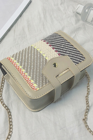 Summer Fashion Contrast Woven Handbag Square Crossbody Bag 18*6*14 CM